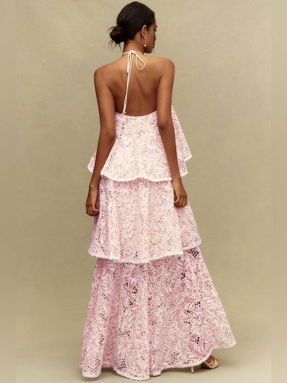 ELLIATT Valencia Tiered Halter Gown in Pink S - Picture 2 of 7